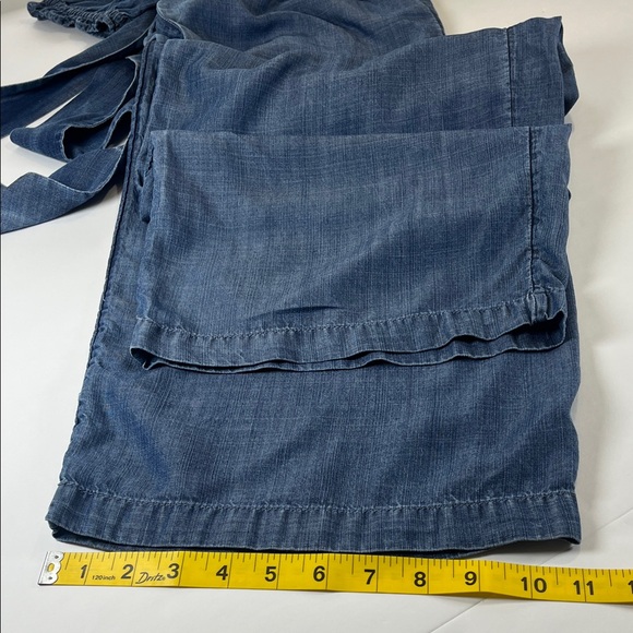 Loft Chambray Wide Leg Jumpsuit with Pockets Attached Sash Belt Sz M - Picture 10 of 12